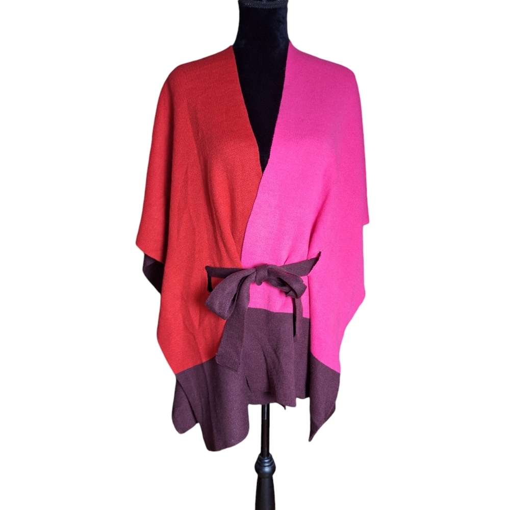 Lane Bryant Size 14-20 Colorblock Open Front Belted Sweater Knit Poncho‎